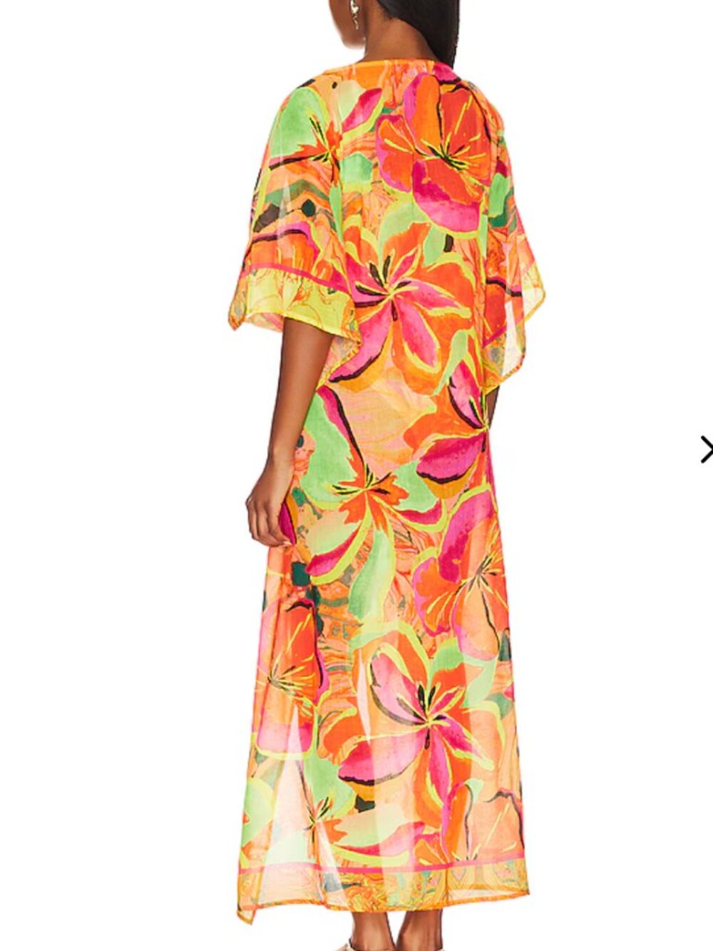 Agua Bendita x Revolve Floral Swim Cover Up Tunic One Size NWT Tassel Kaftan - Picture 4 of 9